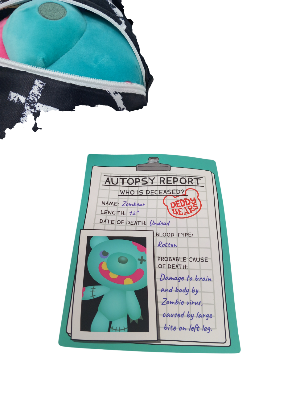 Zombear Body Bag Deddy Bear 12" Plush