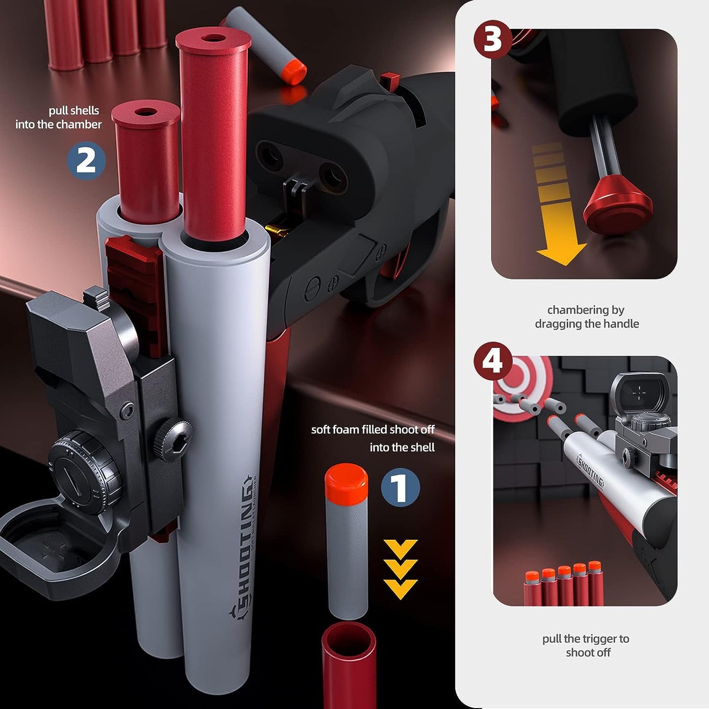 Double Barrel Toy Foam Blaster Double Shoot Toy Shotgun with Shell Ejection