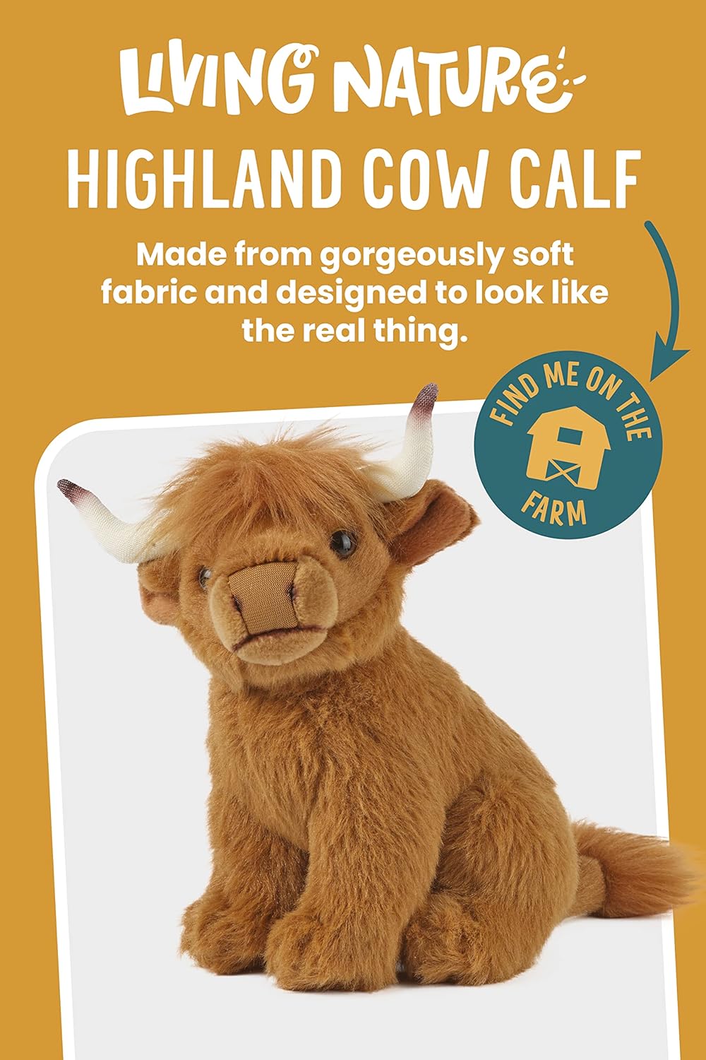 Living Nature Highland Baby Cow Calf, Realistic Soft Cuddly Farm Toy, Naturli Eco-Friendly Plush, 16cm