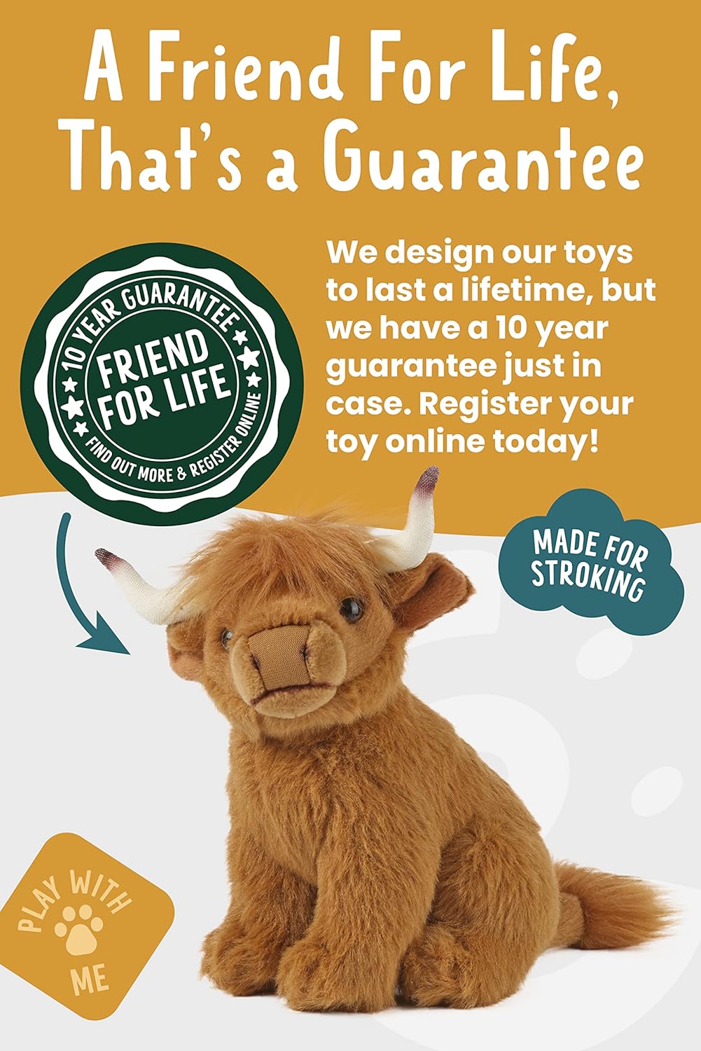 Living Nature Highland Baby Cow Calf, Realistic Soft Cuddly Farm Toy, Naturli Eco-Friendly Plush, 16cm