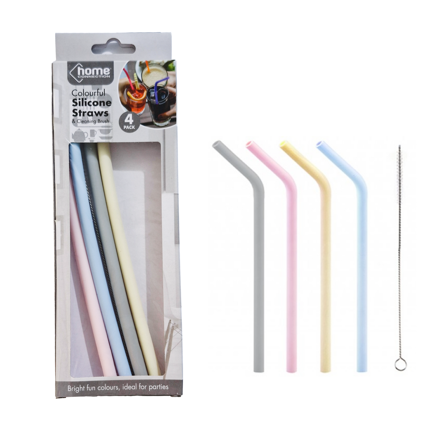 Colourful Silicone Straws 4pk
