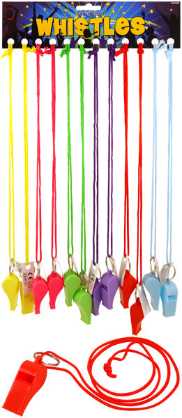 12 Neon Plastic Whistles