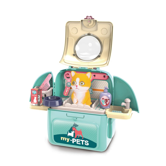Pet Care Set for kids Role Play Cat Carrier Educational Toys with Backpack