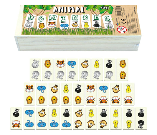 Kids Wooden Animal Classic Dominoes Traditional Game 28pk