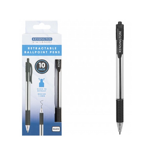 Black Retractable Ballpoint Pens 10pk