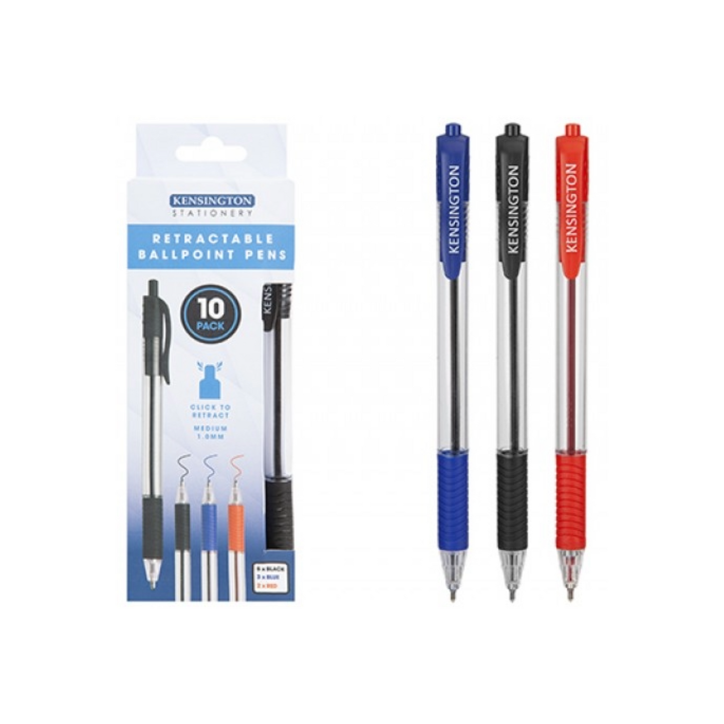 Coloured Retractable Ballpoint Pens 10pk