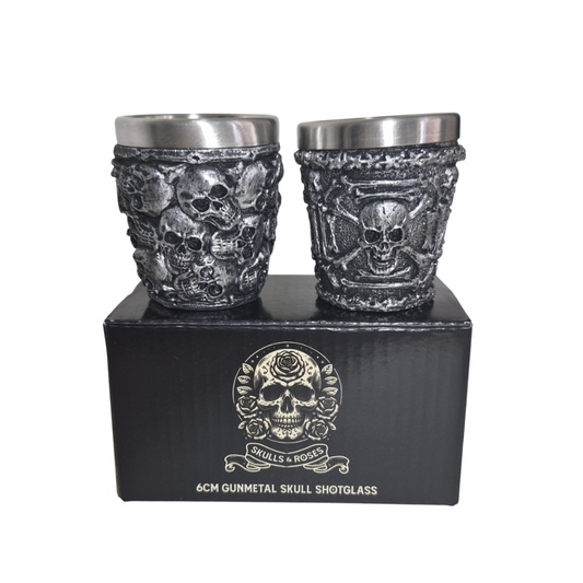 Collectable Gunmetal Skull Shot Glasses 6cm