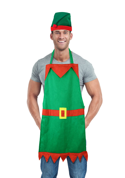 Christmas Elf Kitchen Apron with Elf Hat – Festive Fun for the Holidays!