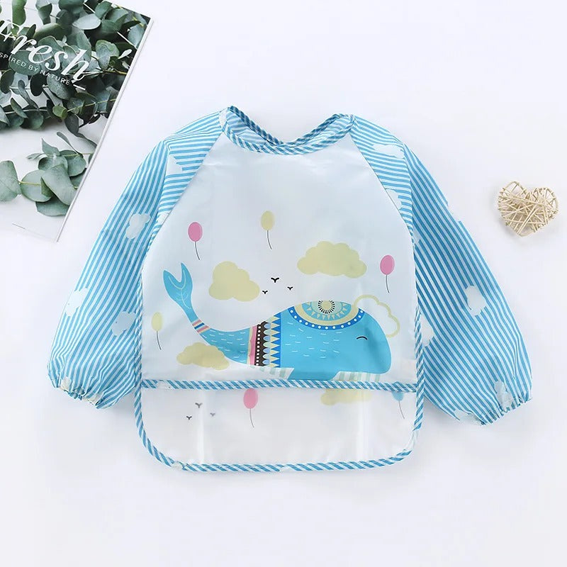 Baby Long Sleeve Waterproof Art Smock & Feeding Bib – Toddler Apron with Pocket, Scarf Design, Burp Cloth for Boys & Girls (1-3 Years)