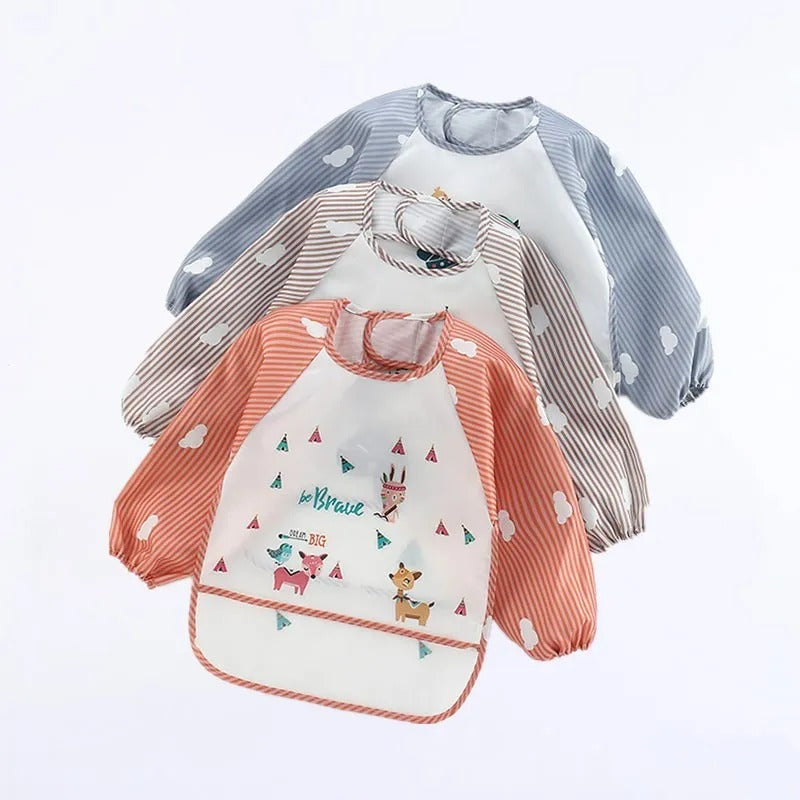 Baby Long Sleeve Waterproof Art Smock & Feeding Bib – Toddler Apron with Pocket, Scarf Design, Burp Cloth for Boys & Girls (1-3 Years)