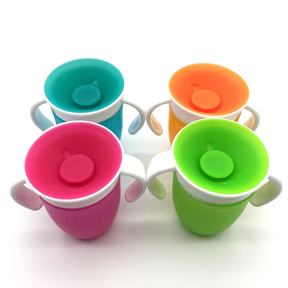 Baby Drinking Tippy Cup with Double Handles – Leakproof 360° Rotating Flip Lid, Perfect for Infants and Toddlers