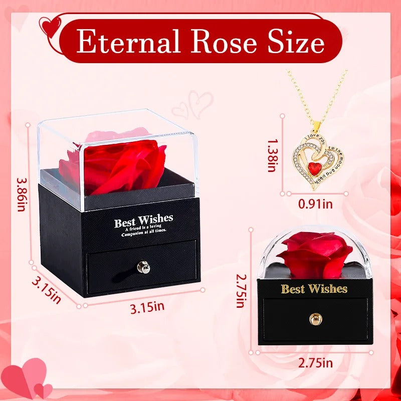 Luxury Love Heart Zircon Necklace With Rose Flower Gift Box For Valentines Day