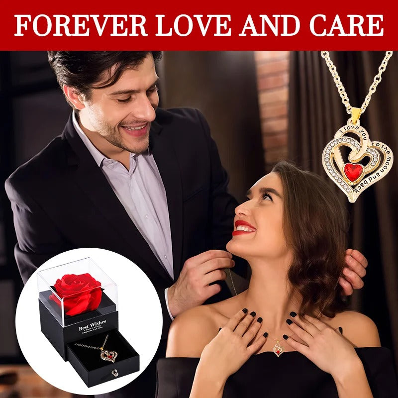 Luxury Love Heart Zircon Necklace With Rose Flower Gift Box For Valentines Day