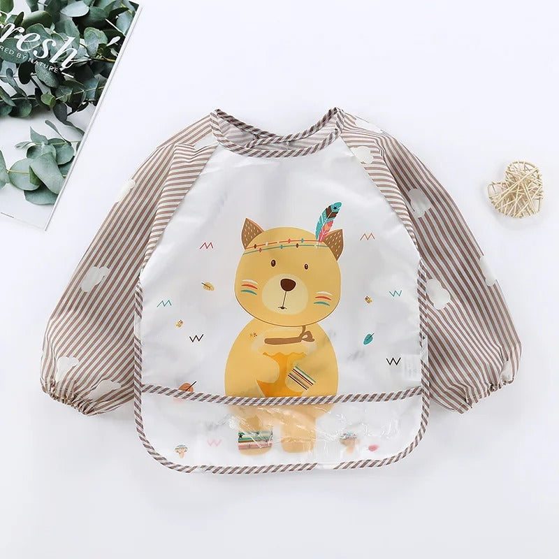 Baby Long Sleeve Waterproof Art Smock & Feeding Bib – Toddler Apron with Pocket, Scarf Design, Burp Cloth for Boys & Girls (1-3 Years)