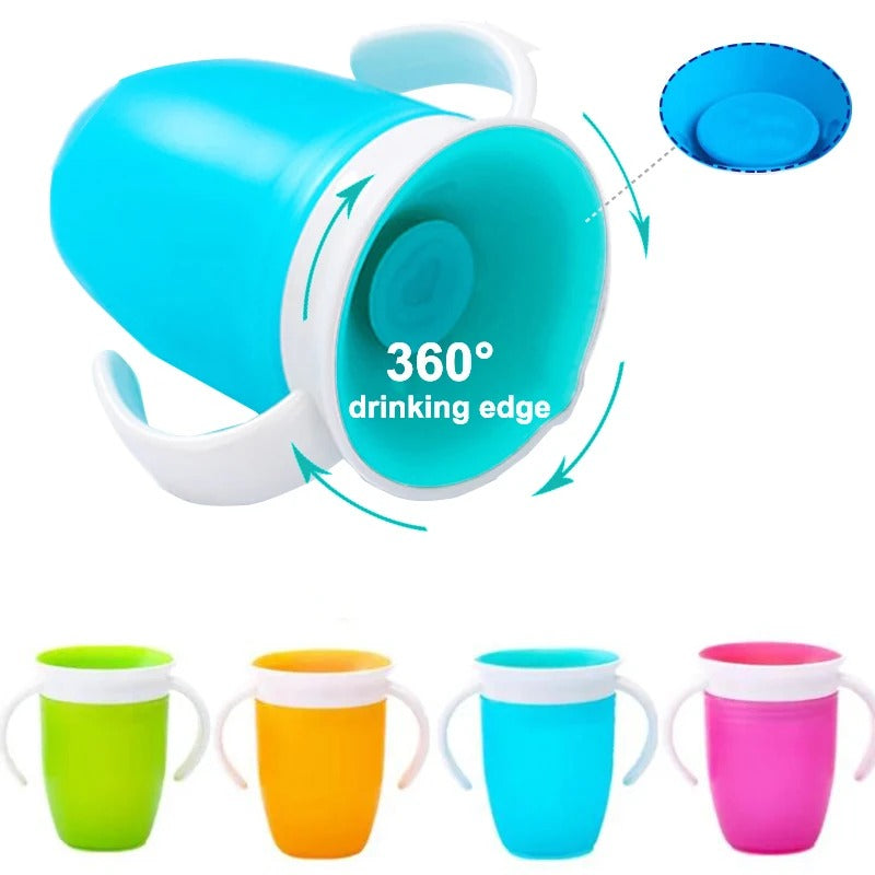 Baby Drinking Tippy Cup with Double Handles – Leakproof 360° Rotating Flip Lid, Perfect for Infants and Toddlers