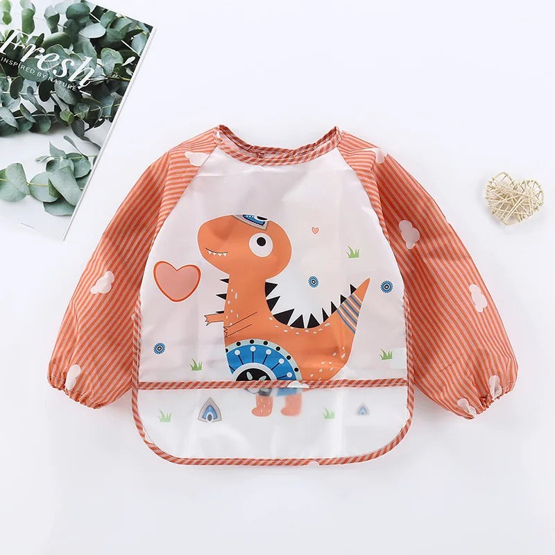 Baby Long Sleeve Waterproof Art Smock & Feeding Bib – Toddler Apron with Pocket, Scarf Design, Burp Cloth for Boys & Girls (1-3 Years)