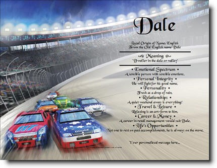 First Name Meaning Print Racing Cars