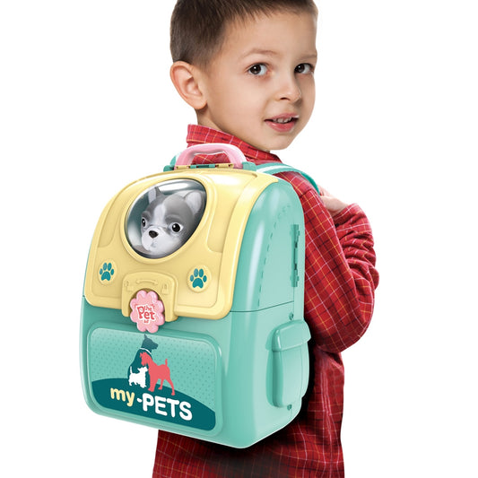 Pet Care Set for kids Role Play Dog Carrier Educational Toys with Backpack