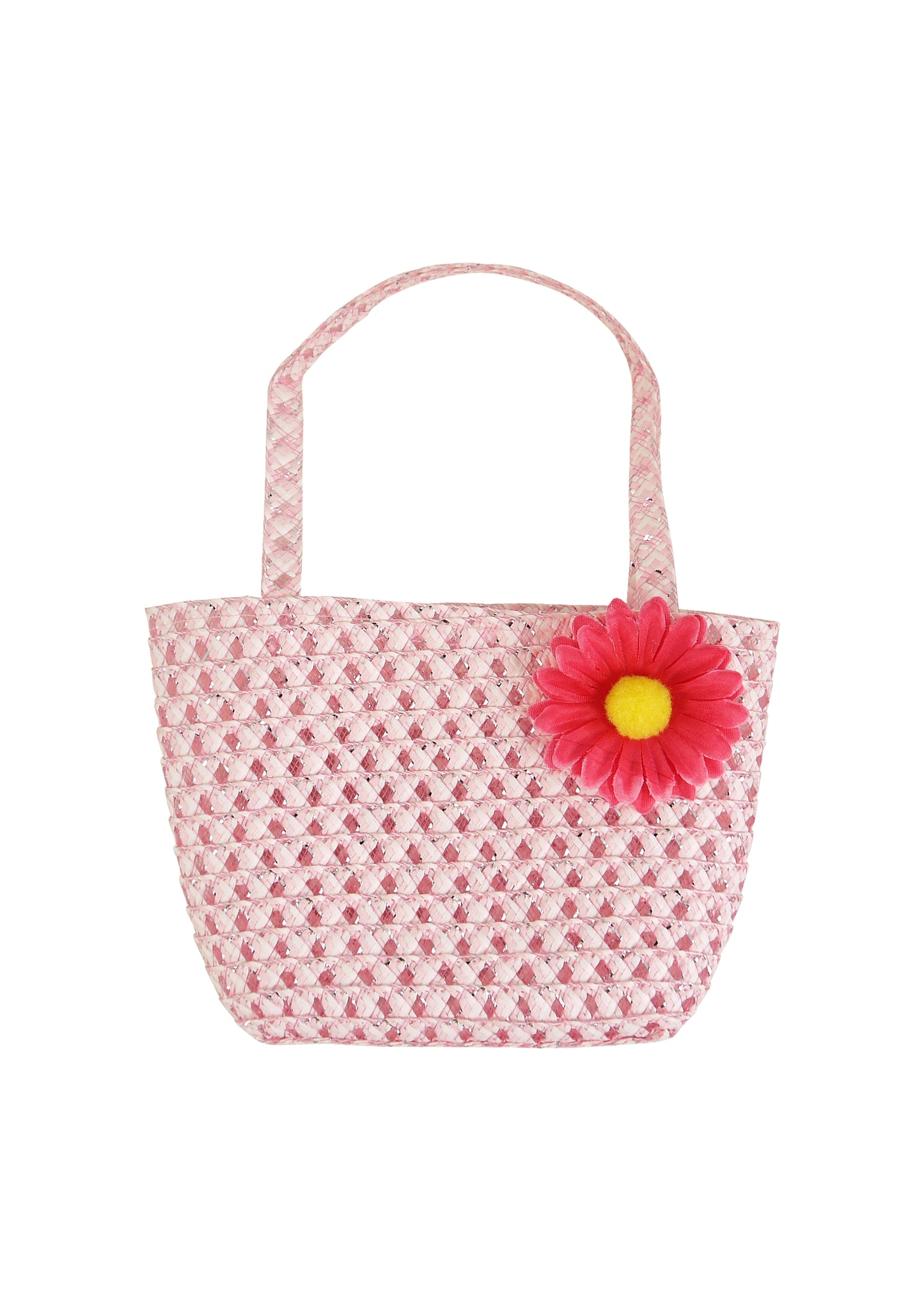 Girls Pink Woven Bag with Flower