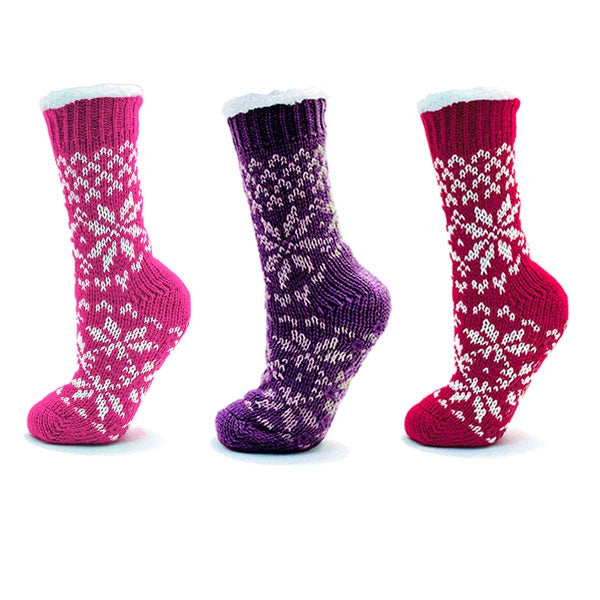 Ladies Fairisle Knit Slipper Socks with Grip