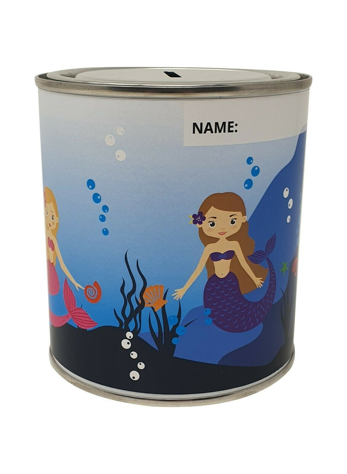 Mermaid Money Box Tin with Removable Lid for Kids