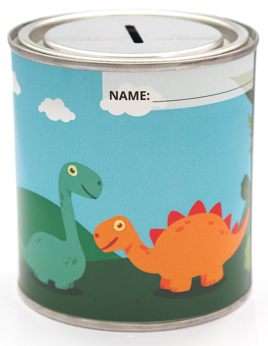Dinosaur Money Box Tin with Reusable Lid for Kids