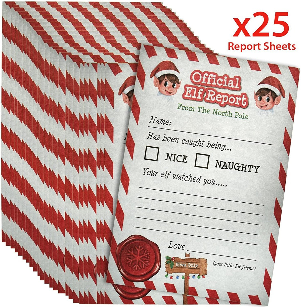 Christmas Naughty Elf Reports Pack of 25