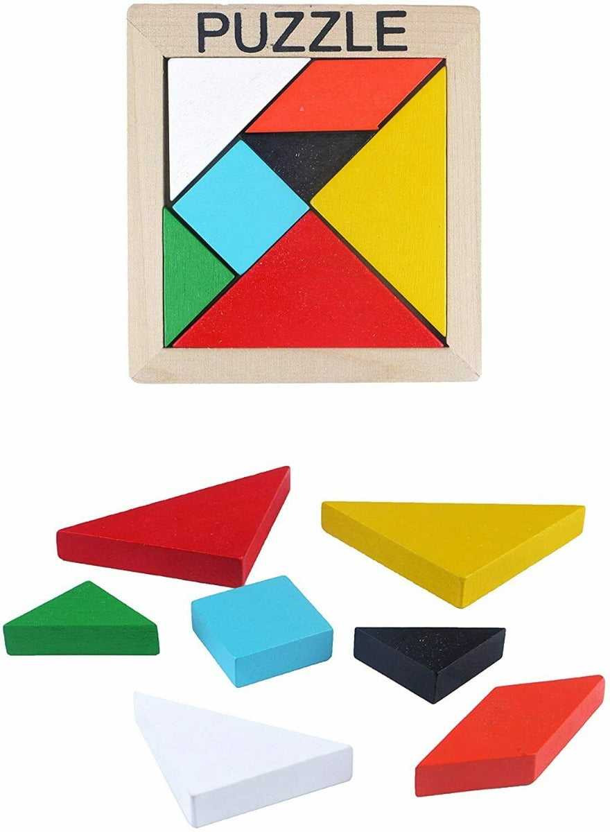 Wooden Puzzle Tangram Shape Logic Game Kids Brain Puzzles Developmental Toys Learning Games